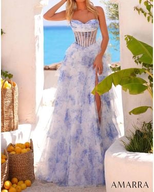 Amarra Sheer Corset Bodice Prom Dress - Purple
