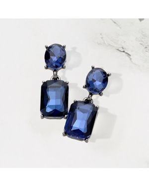 Fashnzfab Square Stone Cluster Dangle Evening Earrings - Blue
