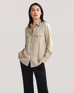 LILYSILK Sandwashed Silk Shirt With Epaulettes For - Natural
