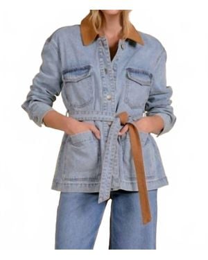Elan Tie Waist Contrast Collar Jacket - Blue