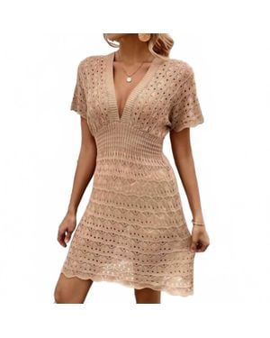 Wholesalesir Crochet Knit Beach Cover Up Dress - Brown