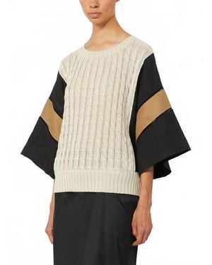 Max Mara Linen Knit Mixed Media Sweater - Black