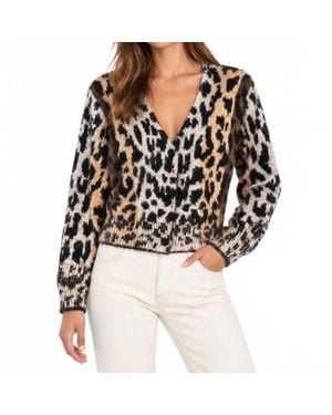 Elan Cheetah V-Neck Cardigan - Black
