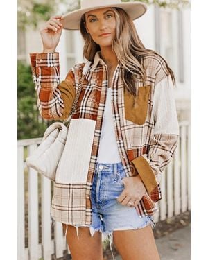 TRUEDAMES Plaid Color Block Patchwork Shirt Jacket With Pocket - Natural