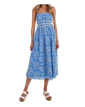 TCEC Garden Stroll Floral Eyelet Midi Dress - Blue