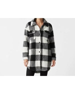 Miss Sparkling Sherpa Plaid Long Coat - Black