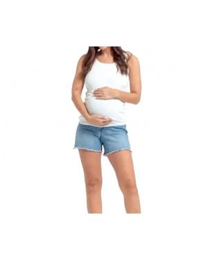 1822 Denim Maternity Dad Jean Bellyband Shorts - Blue