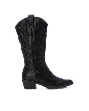 Xti Embroidered Faux Leather Cowboy Boots - Black