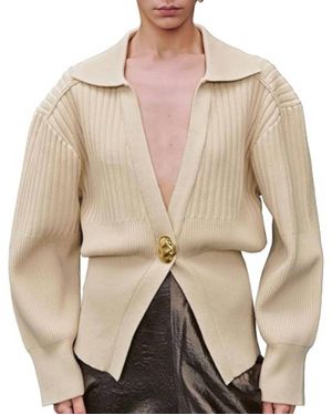 Urban Revivo Knitted Collared Cardigan - Natural