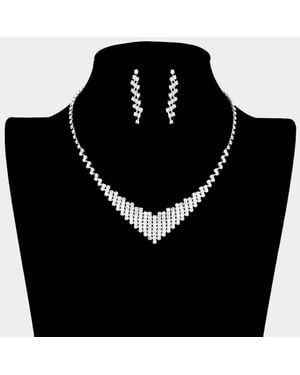 Fashnzfab V Shaped Rhinestone Paved Necklace - Black