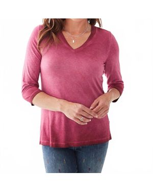 Fdj Cecelia Ombre Garment Dyed Three Quarter Sleeve Top - Red