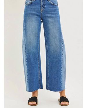 Risen Slouchy Cropped Barrel Jeans With Contrast Wash - Blue