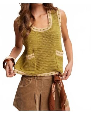 Listicle Contrast Trim Sleeveless Knit Top - Brown