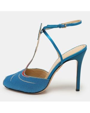 Charlotte Olympia Metallic Lurex Fabric Ankle Strap Sandals - Blue