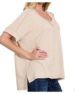 Zenana Ribbed Just Right Tee - Natural