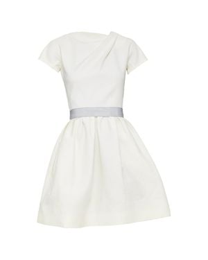 Victoria Beckham Cream Origami Fold Belted Cotton Dress - White