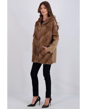 Gorski Chevron Mink Parka With Cashmere Sleeves - Brown