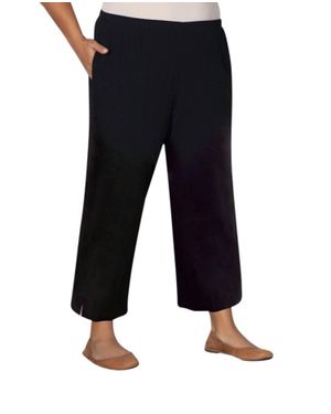On The Plus Side Linen Pull On Wide Leg Flood Pants - Black