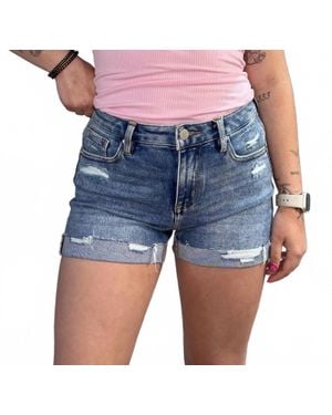 Risen Lauren Mid Rise Cuffed Distressed Denim Shorts - Blue