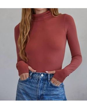 By Together Knit Seamless Turtle Neck Long Sleeve Bodysuit - Red