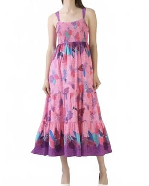 CELINA MOON Stappy Smocked Midi Dress - Pink
