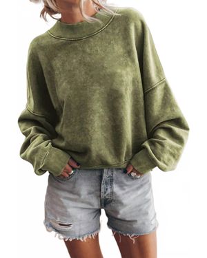 Lovesoft Solid Color Drop Shoulder Pullover Sweatshirt - Green