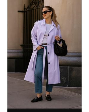 TRUEDAMES Solid Long Sleeve Trench Coat - Black