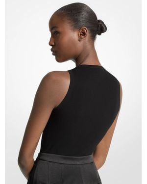 Michael Kors Ribbed Stretch Viscose Tank Top Bodysuit - Black