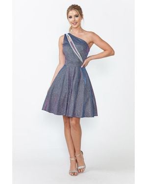 TRUEDAMES Graduation Dress Asymmetrical One Shoulder Dress - Blue