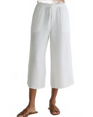 Bella Dahl Ruffle Waist Wide Leg Crop Pants - White