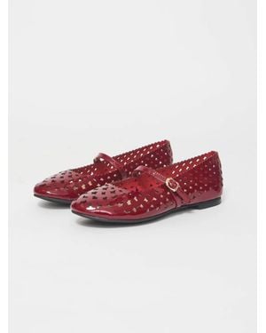 All Black Laiser Lady Jane Ballet Flats - Red
