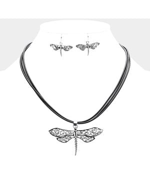 Fashnzfab Filigree Antique Dragonfly Pendant Necklace - Metallic
