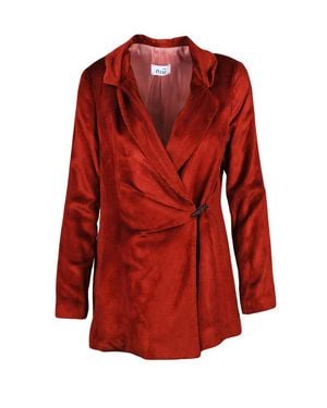 Niu Viscose-Blend Ruched Long Velvet Jacket - Red