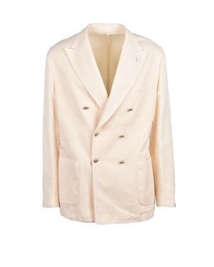 L.B.M. 1911 Cream Cotton Ramie Double-Breasted Jacket - Natural