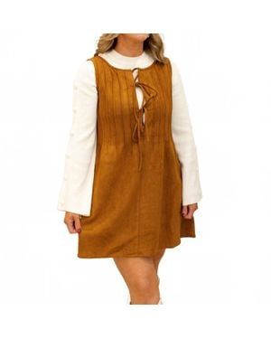 Klesis Suede Pintucked Sleeveless Mini Dress - Brown