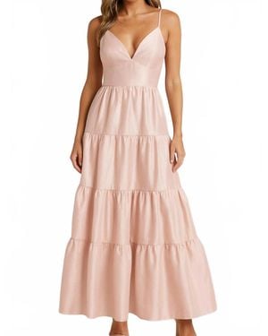 Hutch Tiered Maxi Dress Taffeta Sheen Spaghetti Strapgown - Pink
