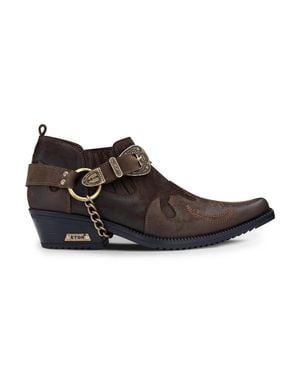 Infinity Leather Leather Metal Chain Winklepicker Cowboy Shoes - Black