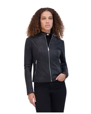 Andrew Marc Glenbrook Lightweight Leather Racer Jacket - Blue
