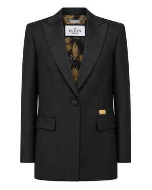 Philipp Plein Boyfriend's Fit Blazer Panther Embroidery - Black