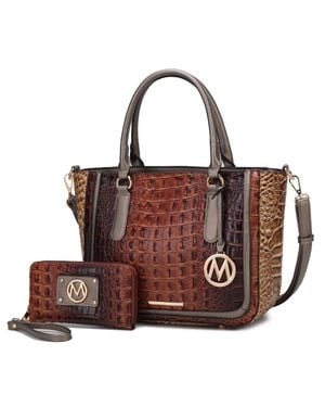 MKF Bonnie Faux Crocodile-embossed Vegan Leather 's Satchel - Brown