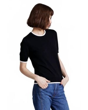 Minnie Rose Short Sleeve Trim Sweater - Black
