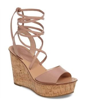 TOPSHOP Leather Ankle Wrap Cork Wedge Sandals - Brown