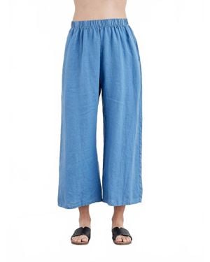 cut-loose Linen Full Crop Pant - Blue