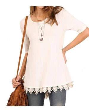 Umgee Crochet Lace Up Drawstring Tunic - White