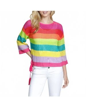 Apny Lattice Stripe Crewneck Sweater - Red