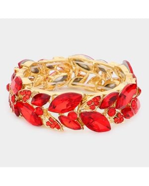 Fashnzfab Marquise Stone Accented Leaf Cluster Stretch Evening Bracelet - Red