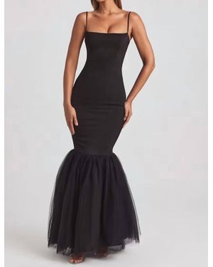 Oh Polly Adelpha Tulle Hem Fishtail Gown - Black