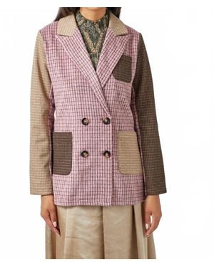 Mystree Mixed Plaid Double Breast Jacket - Multicolor