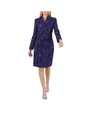 Moschino Ladies Moire Effect Jacquard Blazer, Brand Size 38 (Us Size 4) - Blue