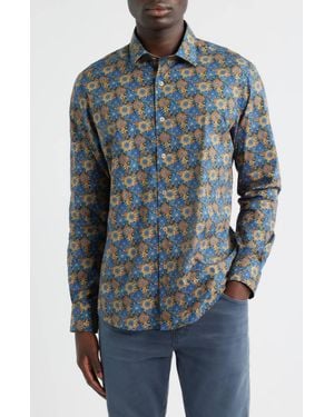 Scott Barber Canclini Regular Fit Floral Cotton Button-Up Shirt - Blue